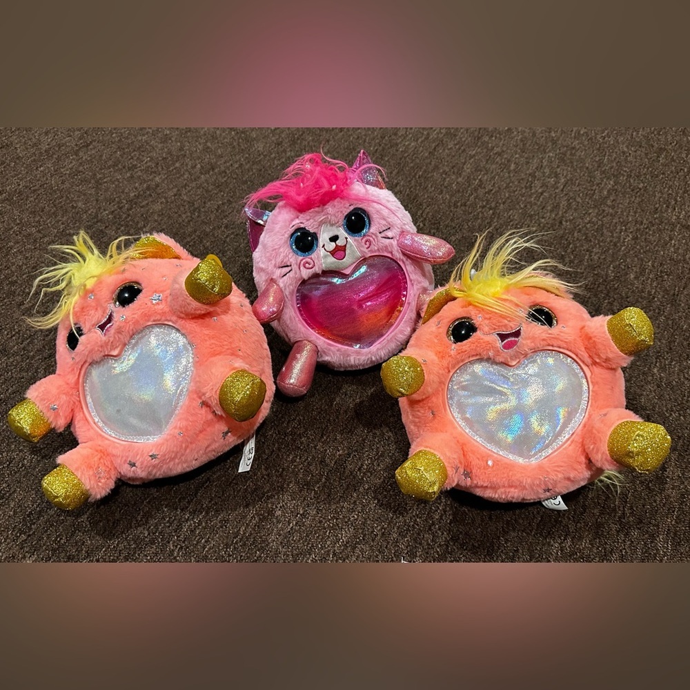 Bundle lot of 3 10” Unicorn Hair, Wings, Sparkly Heart Stuffed Animal Plush toy
